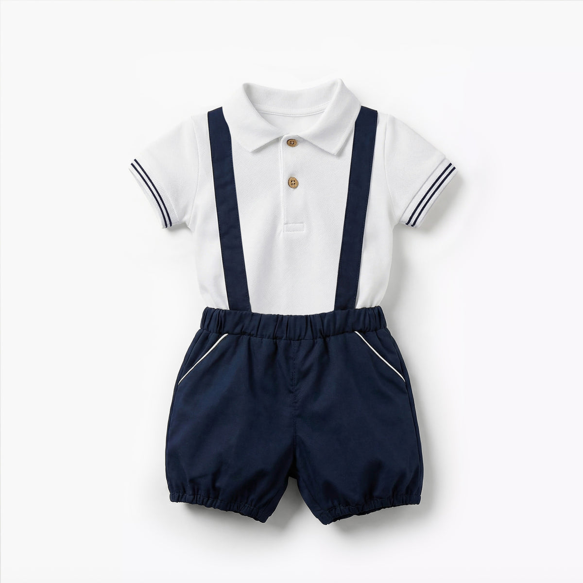 Giggles Collared Neck Short Sleeve T-shirt and Dungaree Set with Pockets