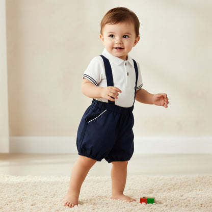 Giggles Collared Neck Short Sleeve T-shirt and Dungaree Set with Pockets