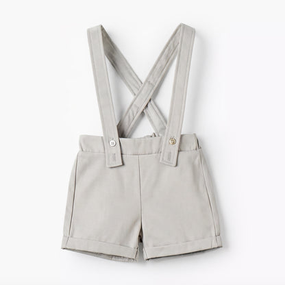 Giggles Peter Pan Collar Short Sleeves T-shirt and Dungaree Set with Button Detail