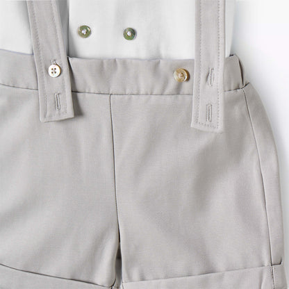 Giggles Peter Pan Collar Short Sleeves T-shirt and Dungaree Set with Button Detail