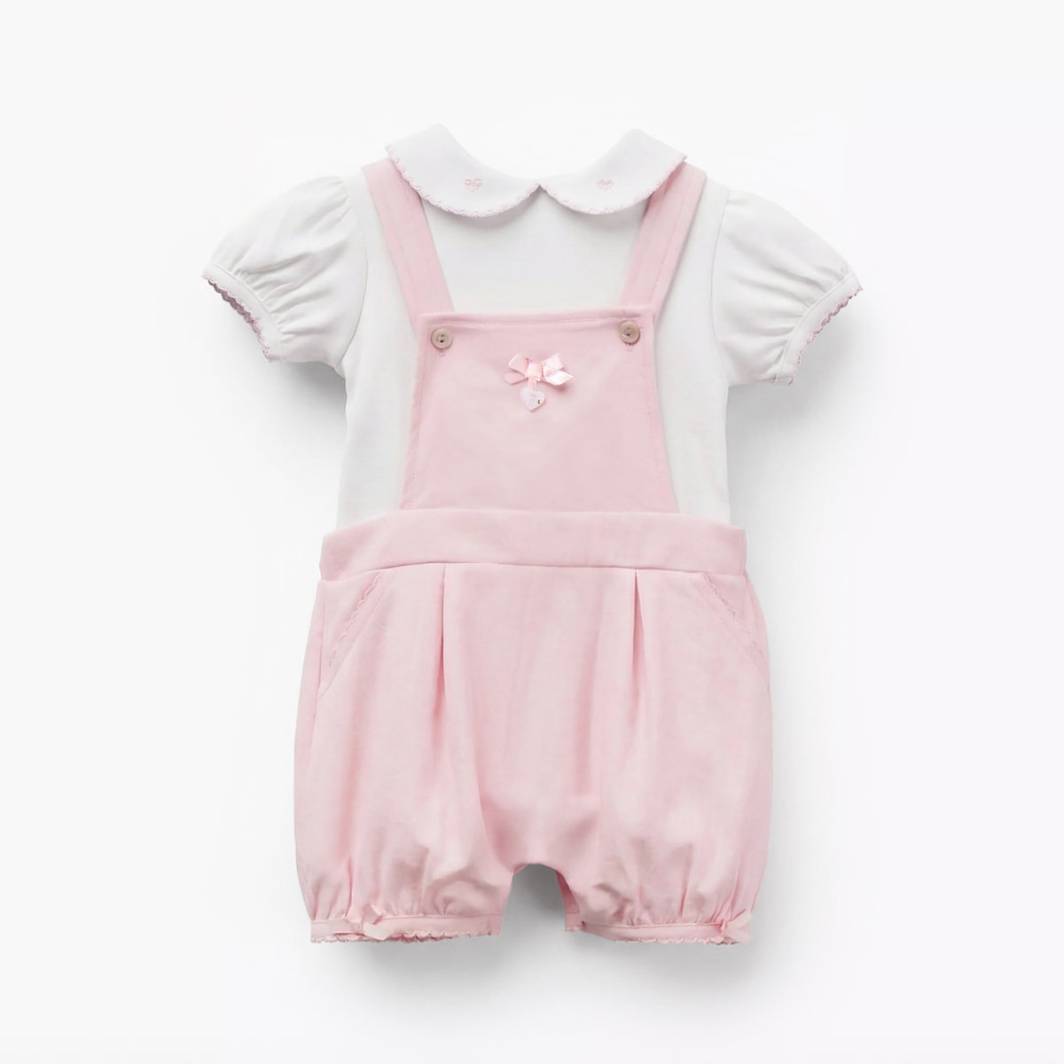 Giggles Peter Pan Collar Short Sleeves T-shirt and Dungaree Set with Embroidery