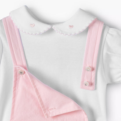 Giggles Peter Pan Collar Short Sleeves T-shirt and Dungaree Set with Embroidery