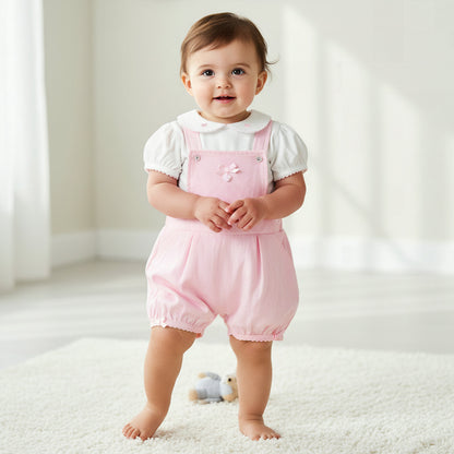 Giggles Peter Pan Collar Short Sleeves T-shirt and Dungaree Set with Embroidery