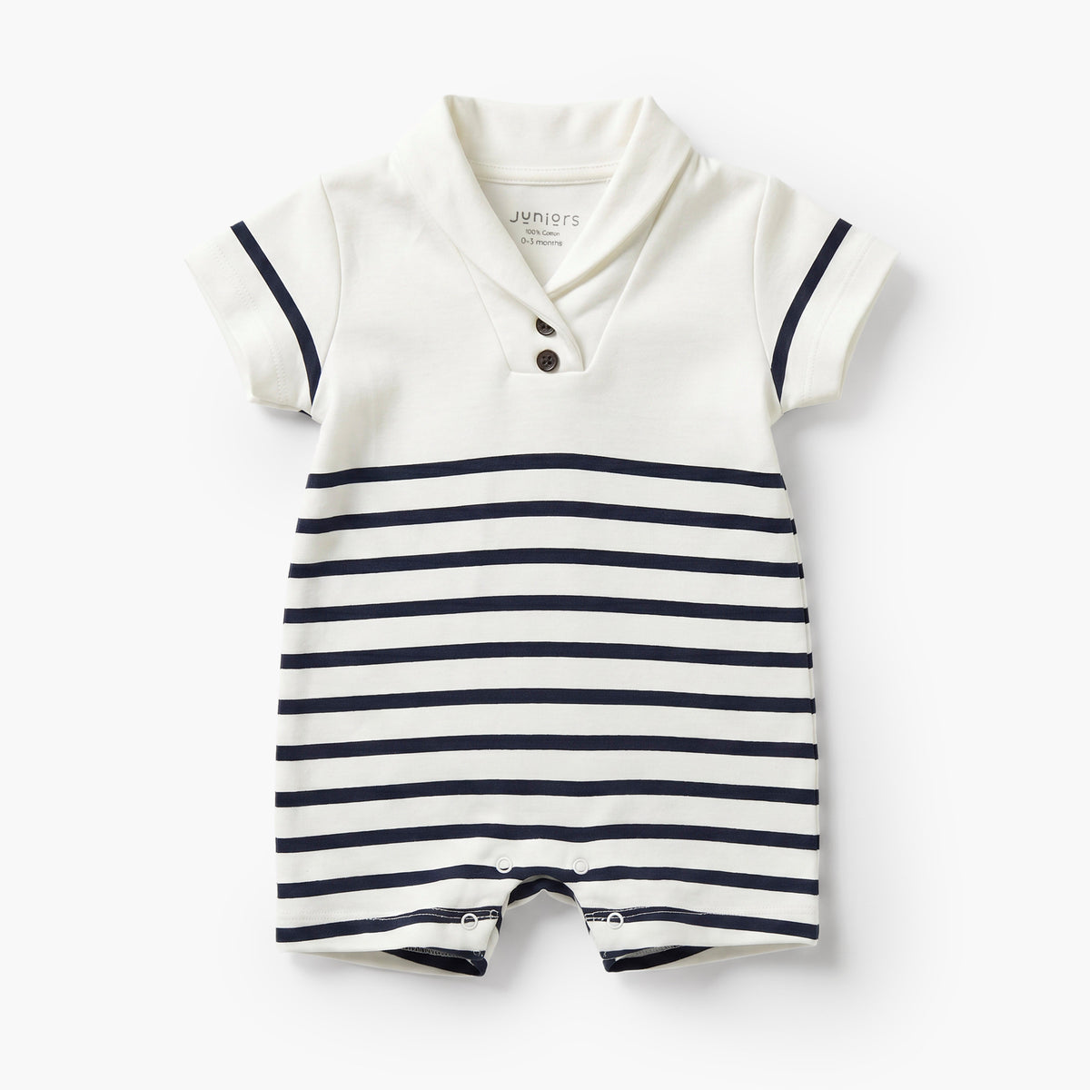 Giggles Collared Short Sleeves Romper with Striped Design