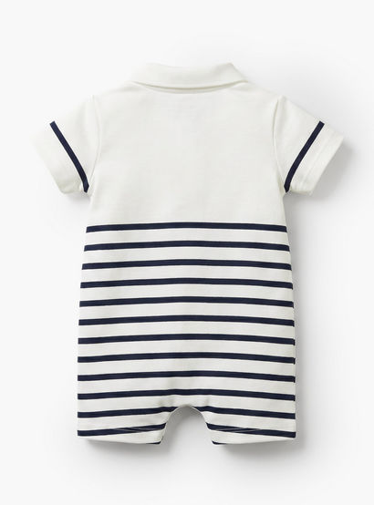 Giggles Collared Short Sleeves Romper with Striped Design-baby-boys-clothing-rompers-image-3