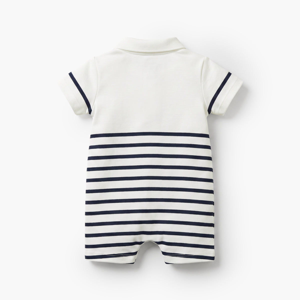 Giggles Collared Short Sleeves Romper with Striped Design