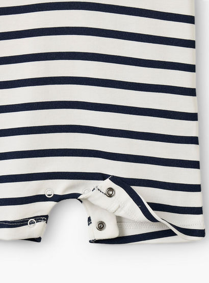 Giggles Collared Short Sleeves Romper with Striped Design-baby-boys-clothing-rompers-image-4
