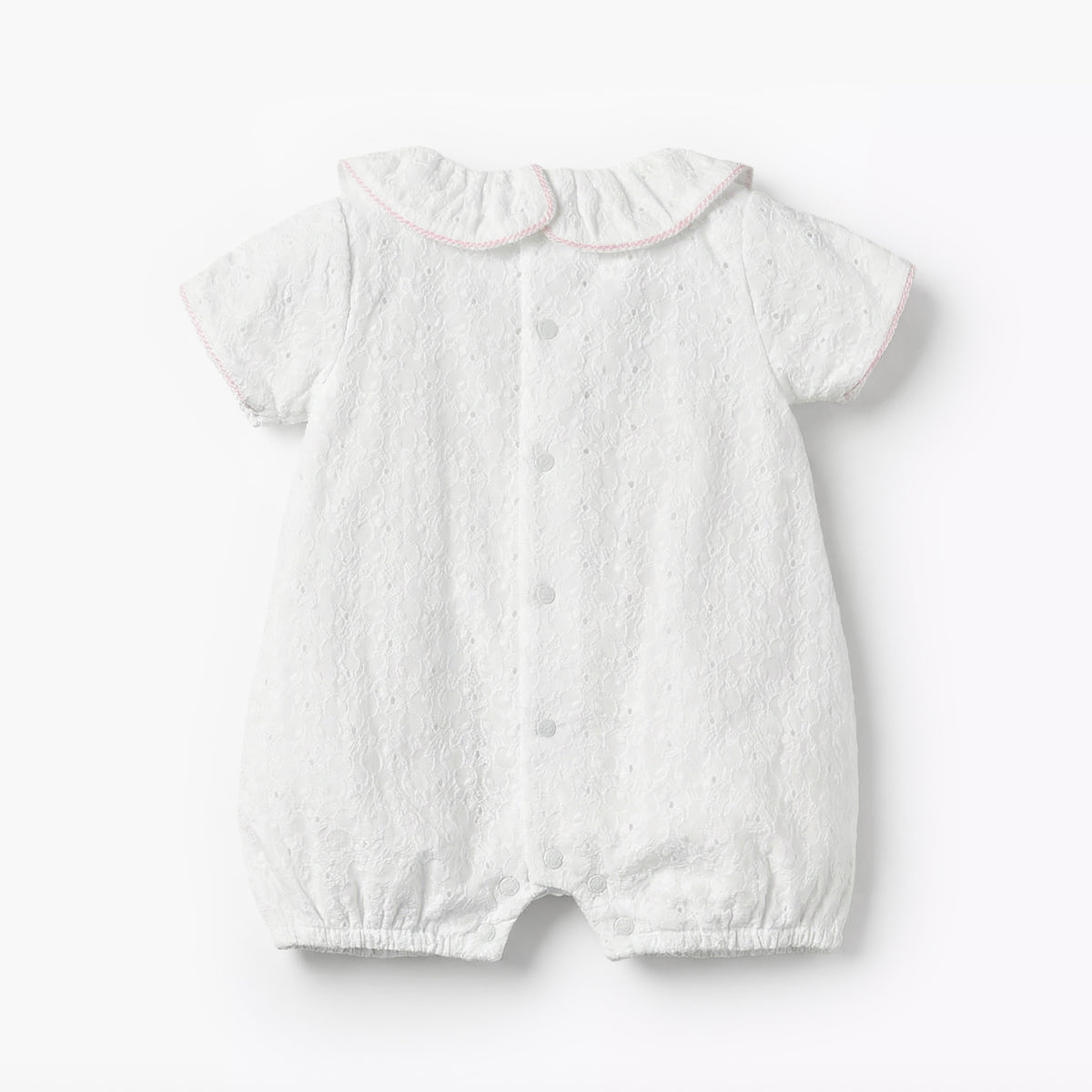 Giggles Ruffle Collar Short Sleeves Romper with Embroidery Detail