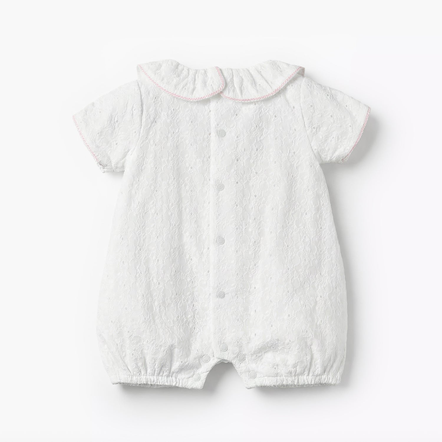 Giggles Ruffle Collar Short Sleeves Romper with Embroidery Detail