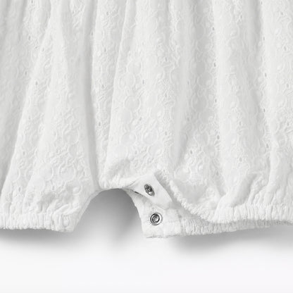 Giggles Ruffle Collar Short Sleeves Romper with Embroidery Detail