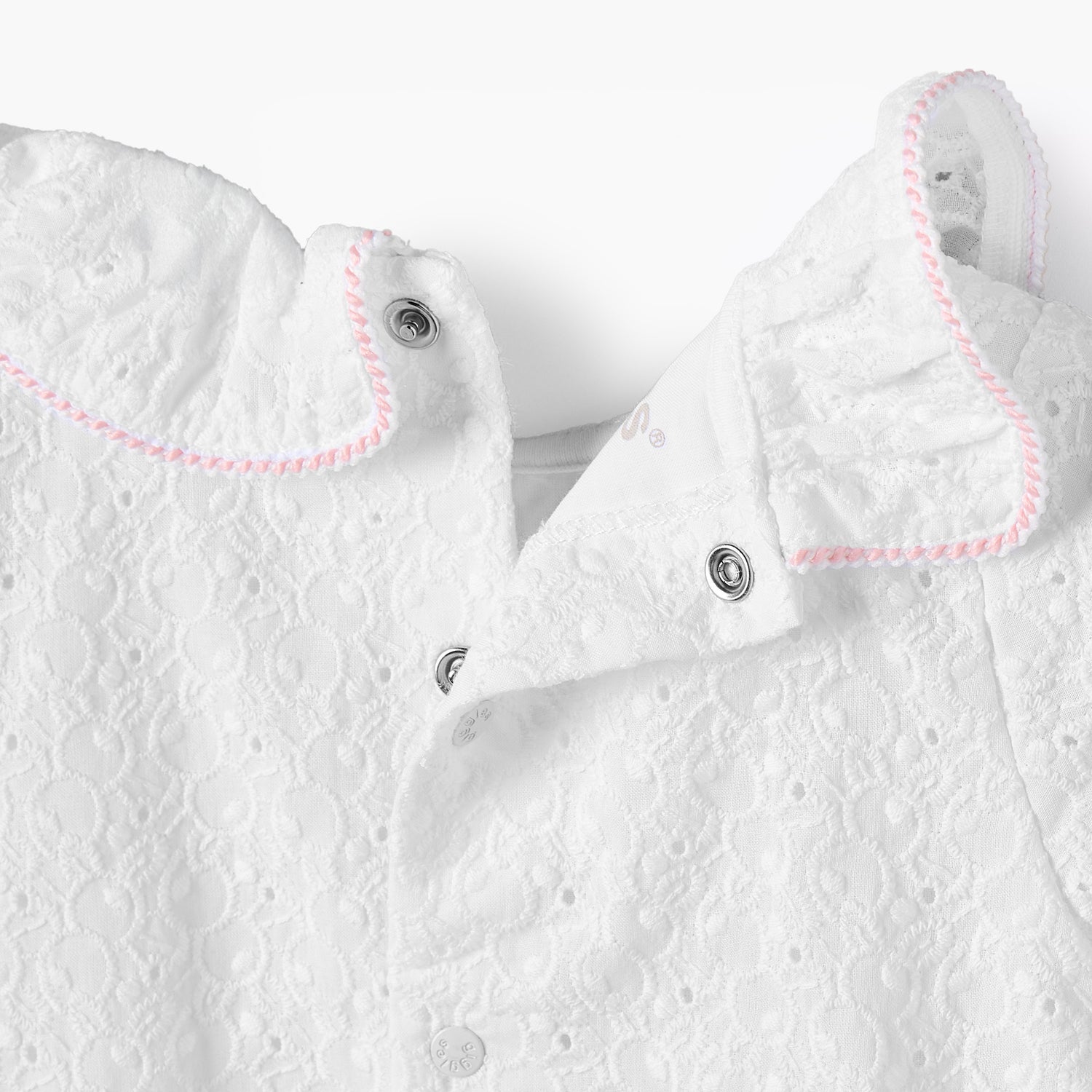 Giggles Ruffle Collar Short Sleeves Romper with Embroidery Detail