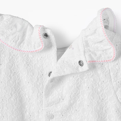 Giggles Ruffle Collar Short Sleeves Romper with Embroidery Detail