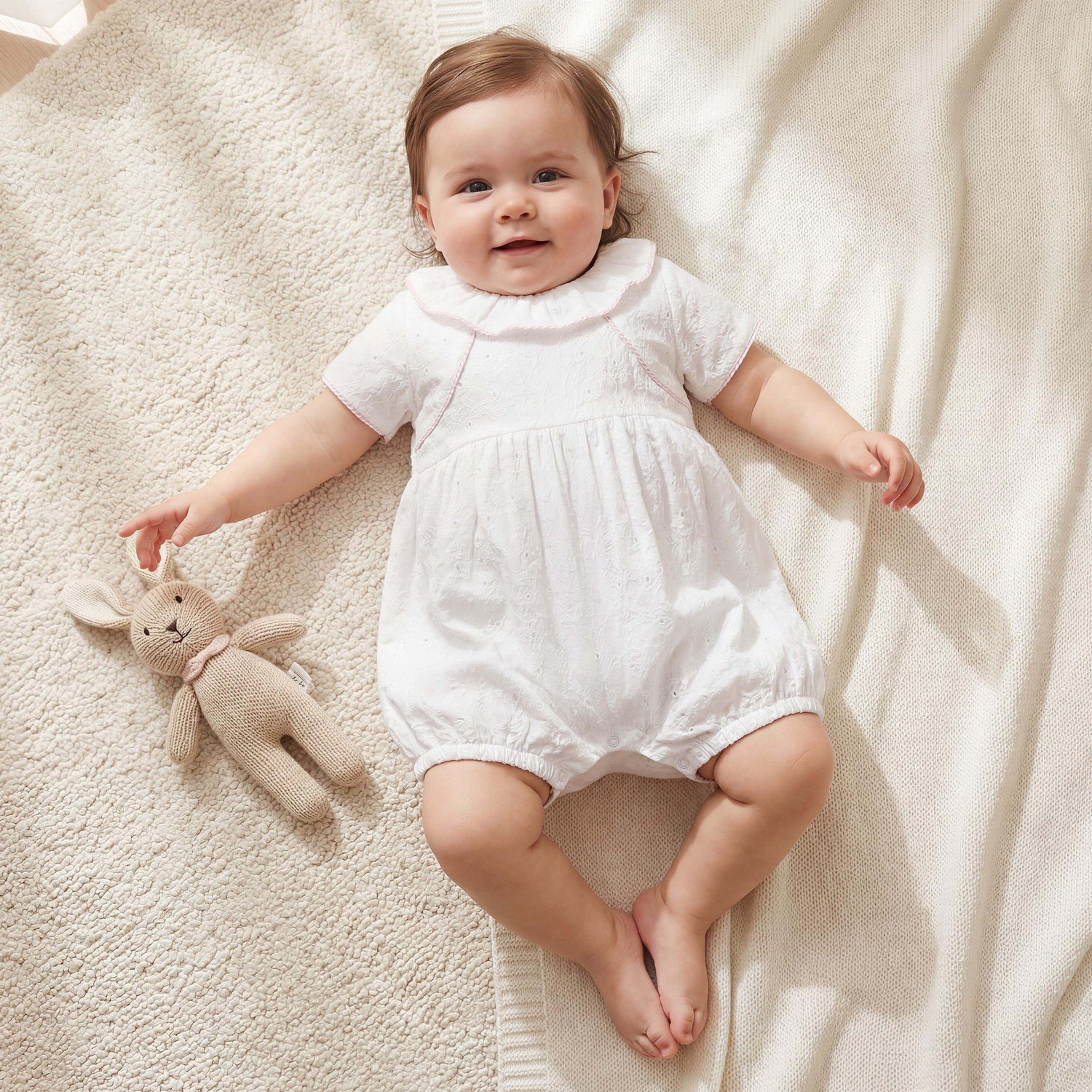 Giggles Ruffle Collar Short Sleeves Romper with Embroidery Detail