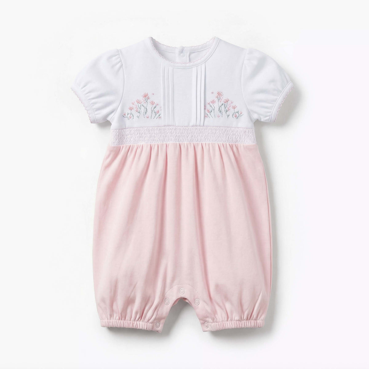 Giggles Short Sleeves Romper with Floral Embroidery