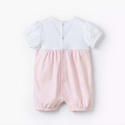 Giggles Short Sleeves Romper with Floral Embroidery