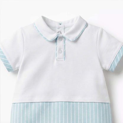 Giggles Peter Pan Collar Short Sleeves Romper with Stripes