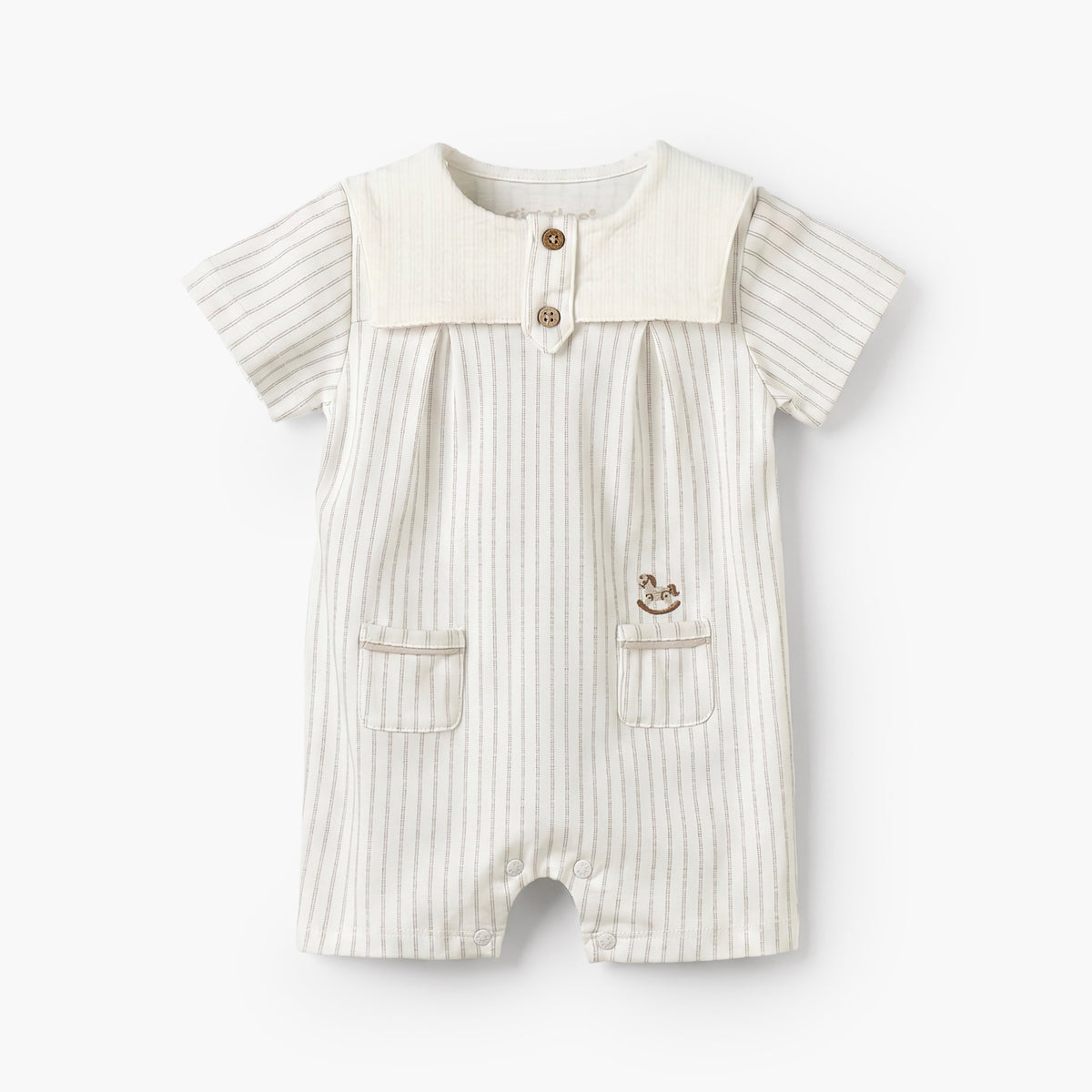 Giggles Collared Short Sleeves Romper with Striped Design