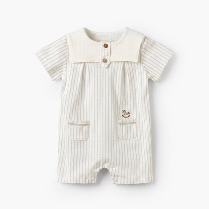 Giggles Collared Short Sleeves Romper with Striped Design