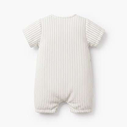 Giggles Collared Short Sleeves Romper with Striped Design