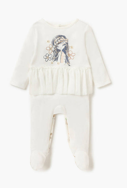 Juniors Printed Closed Feet Sleepsuit with Button Closure and Long Sleeves