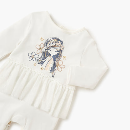 Juniors Printed Closed Feet Sleepsuit with Button Closure and Long Sleeves
