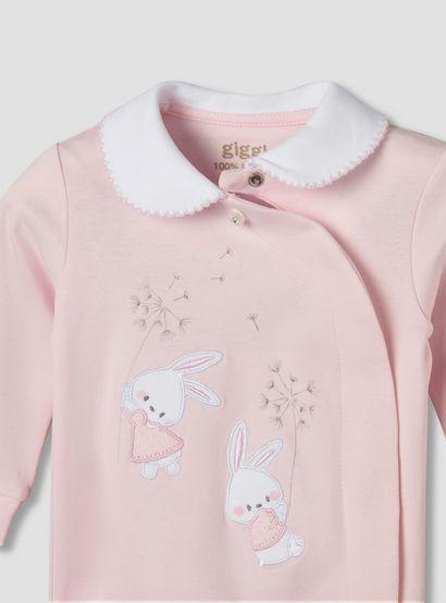 Giggles Supima Cotton Peter Pan Collar Long Sleeves Sleepsuit with Bunny Embroidery-baby-girls-clothing-nightwear-sleepsuits-image-3