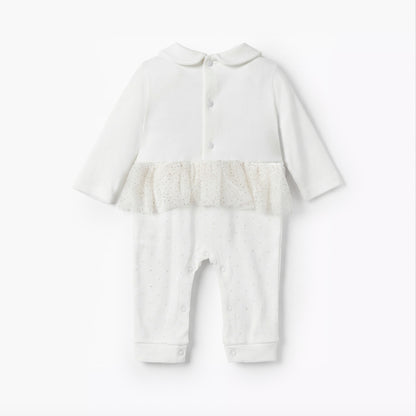 Giggles Cotton Peter Pan Collar Long Sleeves Sleepsuit with Swan Embroidery