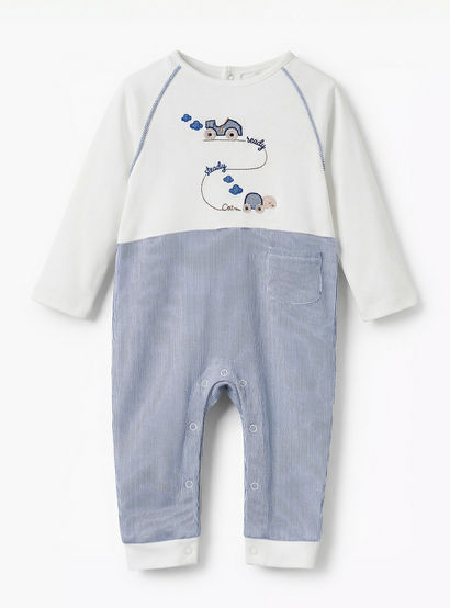 Giggles Cotton Round Neck Long Sleeves Sleepsuit with Car Embroidery-baby-boys-clothing-nightwear-sleepsuits-image-1