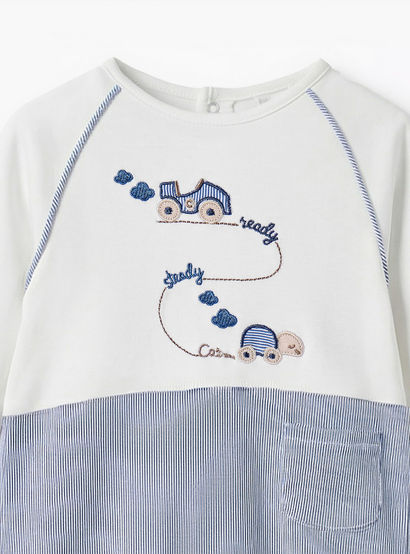 Giggles Cotton Round Neck Long Sleeves Sleepsuit with Car Embroidery-baby-boys-clothing-nightwear-sleepsuits-image-3