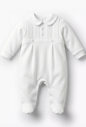 Giggles Cotton Peter Pan Collar Long Sleeves Sleepsuit with Pleated Detail