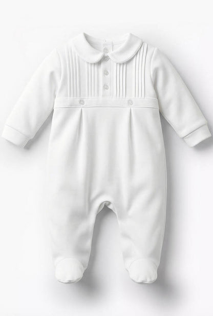 Giggles Cotton Peter Pan Collar Long Sleeves Sleepsuit with Pleated Detail