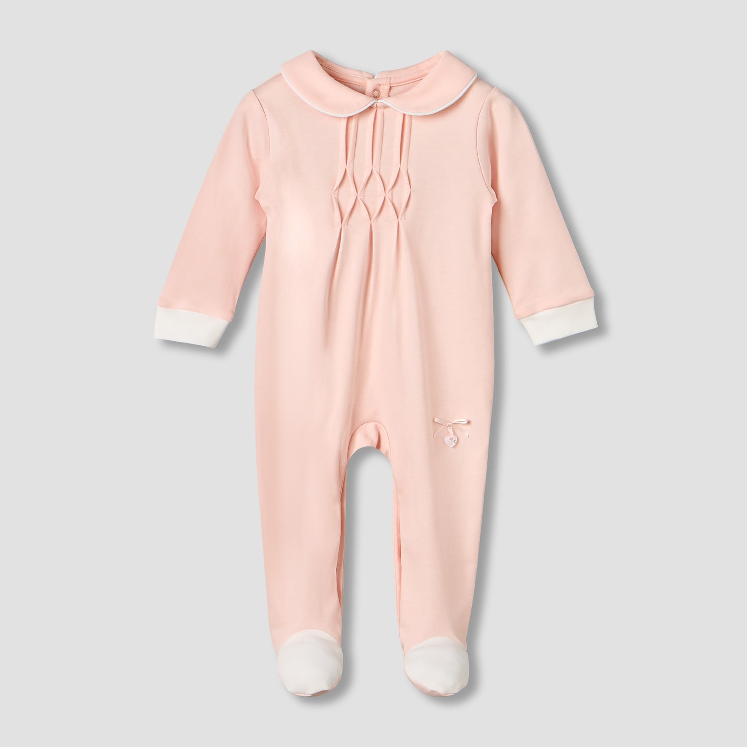 Giggles Peter Pan Collar Long Sleeves Sleepsuit with Pintuck Detail - Pink / 12-18 mths