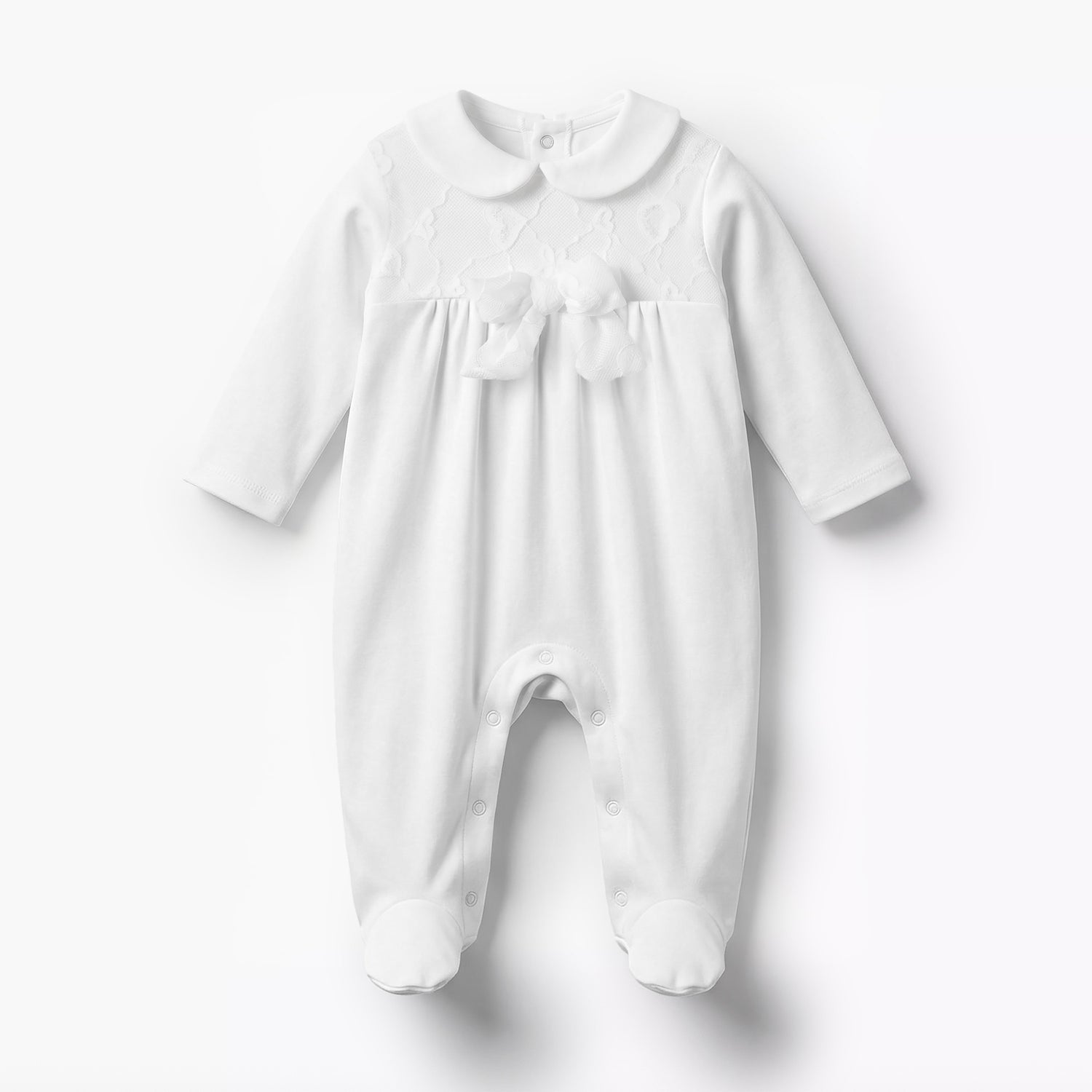 Giggles Peter Pan Collar Long Sleeves Sleepsuit with Lace Detail - White / 12-18 mths