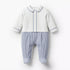 Giggles Cotton Collared Long Sleeves Sleepsuit with Pinstripe Print - White / 12-18 mths