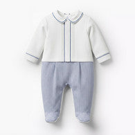Giggles Cotton Collared Long Sleeves Sleepsuit with Pinstripe Print-undefined-image-1