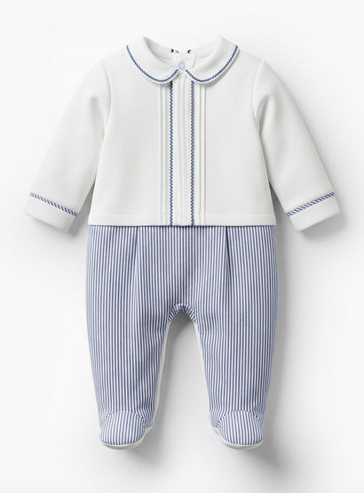 Giggles Cotton Collared Long Sleeves Sleepsuit with Pinstripe Print-baby-boys-clothing-nightwear-sleepsuits-image-1