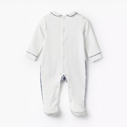 Giggles Cotton Collared Long Sleeves Sleepsuit with Pinstripe Print