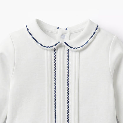 Giggles Cotton Collared Long Sleeves Sleepsuit with Pinstripe Print