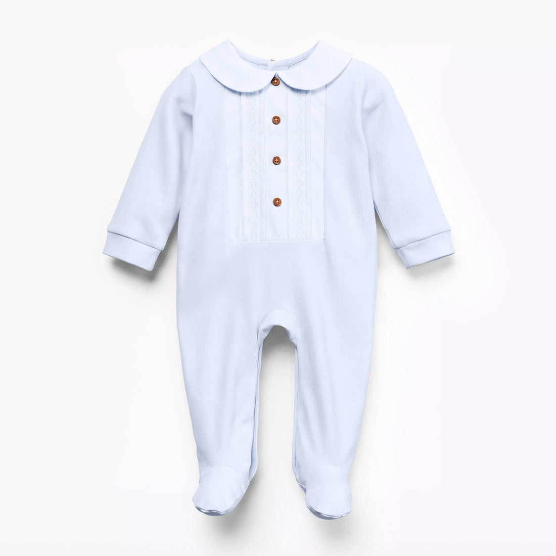 Giggles Peter Pan Collar Long Sleeves Sleepsuit with Button Closure - Blue / 12-18 mths