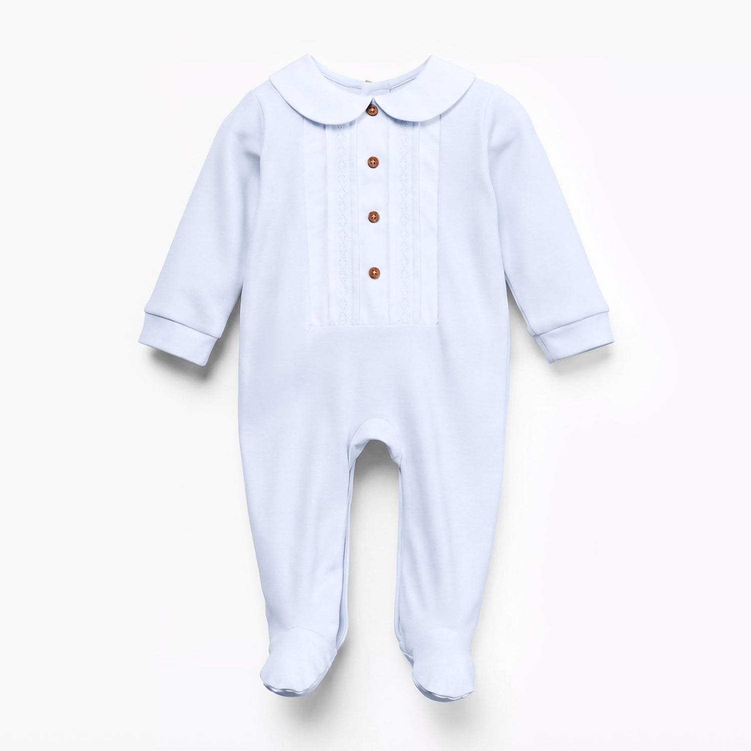 Giggles Peter Pan Collar Long Sleeves Sleepsuit with Button Closure - Blue / 12-18 mths