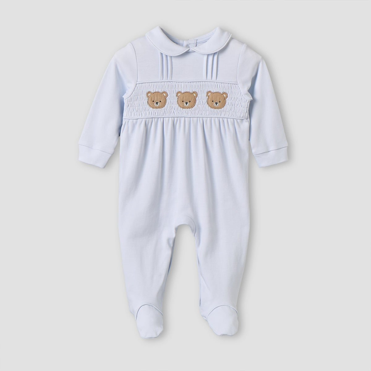 Giggles Cotton Peter Pan Collar Long Sleeves Sleepsuit with Teddy Bear Embroidery
