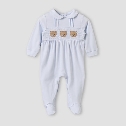 Giggles Cotton Peter Pan Collar Long Sleeves Sleepsuit with Teddy Bear Embroidery