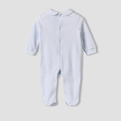 Giggles Cotton Peter Pan Collar Long Sleeves Sleepsuit with Teddy Bear Embroidery
