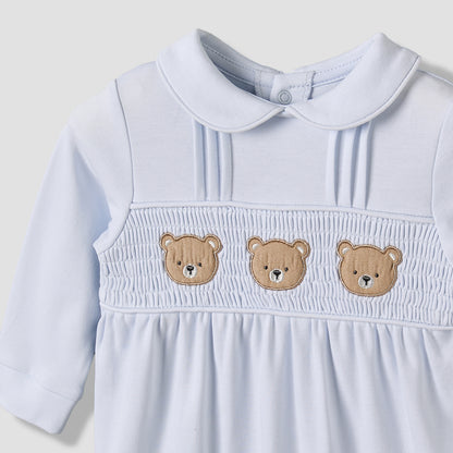 Giggles Cotton Peter Pan Collar Long Sleeves Sleepsuit with Teddy Bear Embroidery