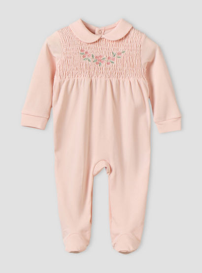 Giggles Supima Cotton Peter Pan Collar Long Sleeves Sleepsuit with Floral Embroidery-baby-girls-clothing-nightwear-sleepsuits-image-2
