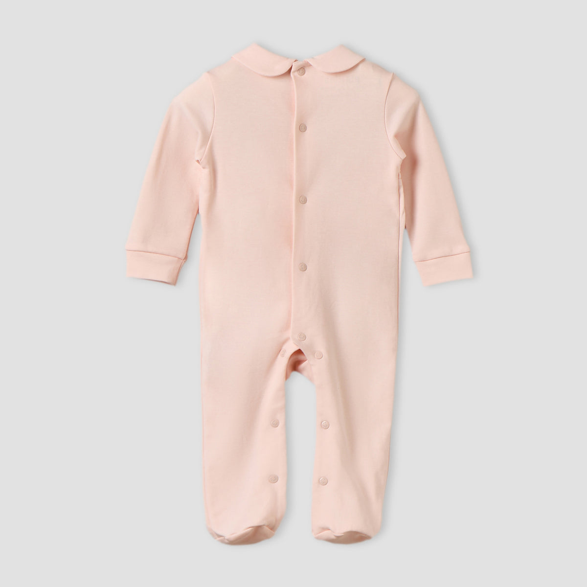 Giggles Supima Cotton Peter Pan Collar Long Sleeves Sleepsuit with Floral Embroidery