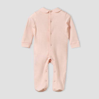 Giggles Supima Cotton Peter Pan Collar Long Sleeves Sleepsuit with Floral Embroidery
