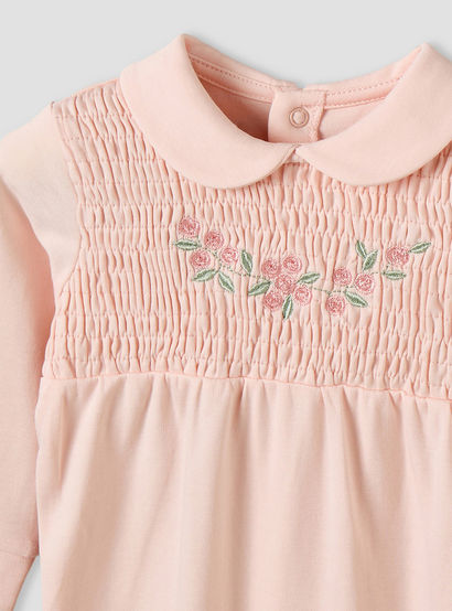 Giggles Supima Cotton Peter Pan Collar Long Sleeves Sleepsuit with Floral Embroidery-baby-girls-clothing-nightwear-sleepsuits-image-4