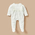 Giggles Lace Detail Closed Foot Sleepsuit with Long Sleeves and Snap Button Closure - White / 12-18 mths