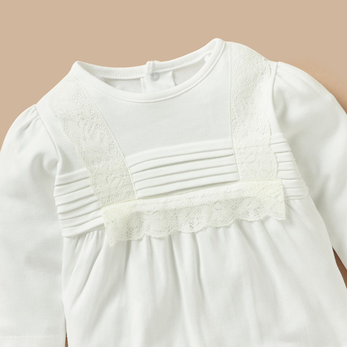 Giggles Lace Detail Closed Foot Sleepsuit with Long Sleeves and Snap Button Closure